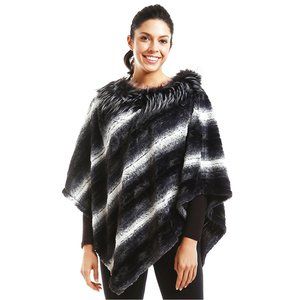 LOF Faux Fur Soft Striped Warm Winter Poncho